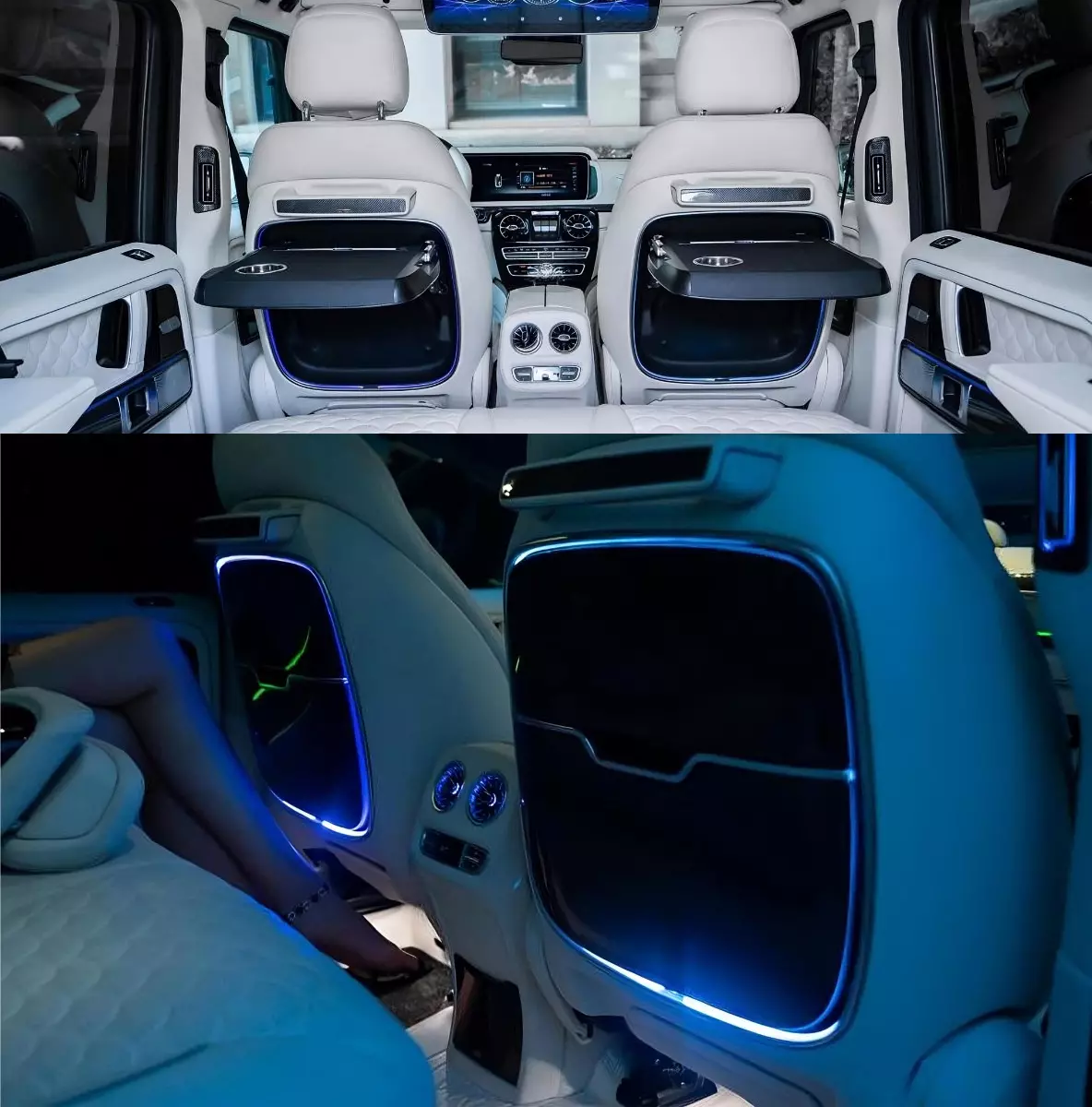 2 pcs Set of LED Illuminated Back Seat Foldable Tables with Cup Holders for Mercedes-Benz G-Class W463A
