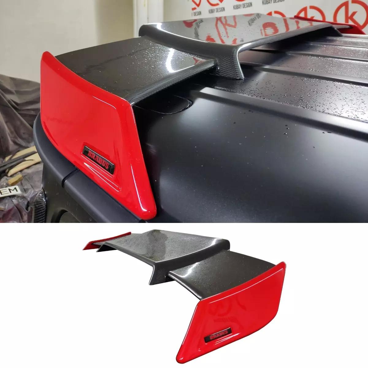 Carbon Fiber Rear Roof Spoiler with Red Side Pieces Brabus for Mercedes-Benz W463A G-Class