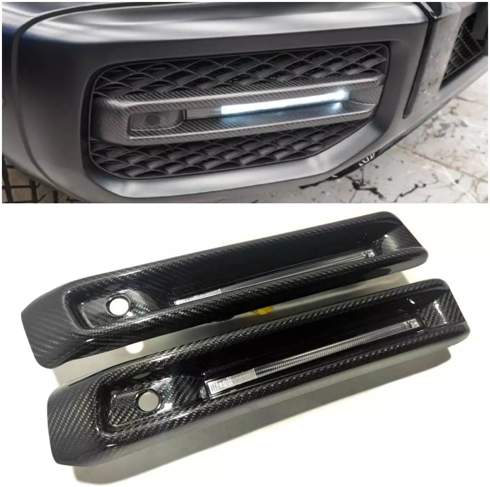 G Wagon Carbon Fiber Front Bumper LED Attachments for G63 AMG G-Class W463A Mercedes-Benz