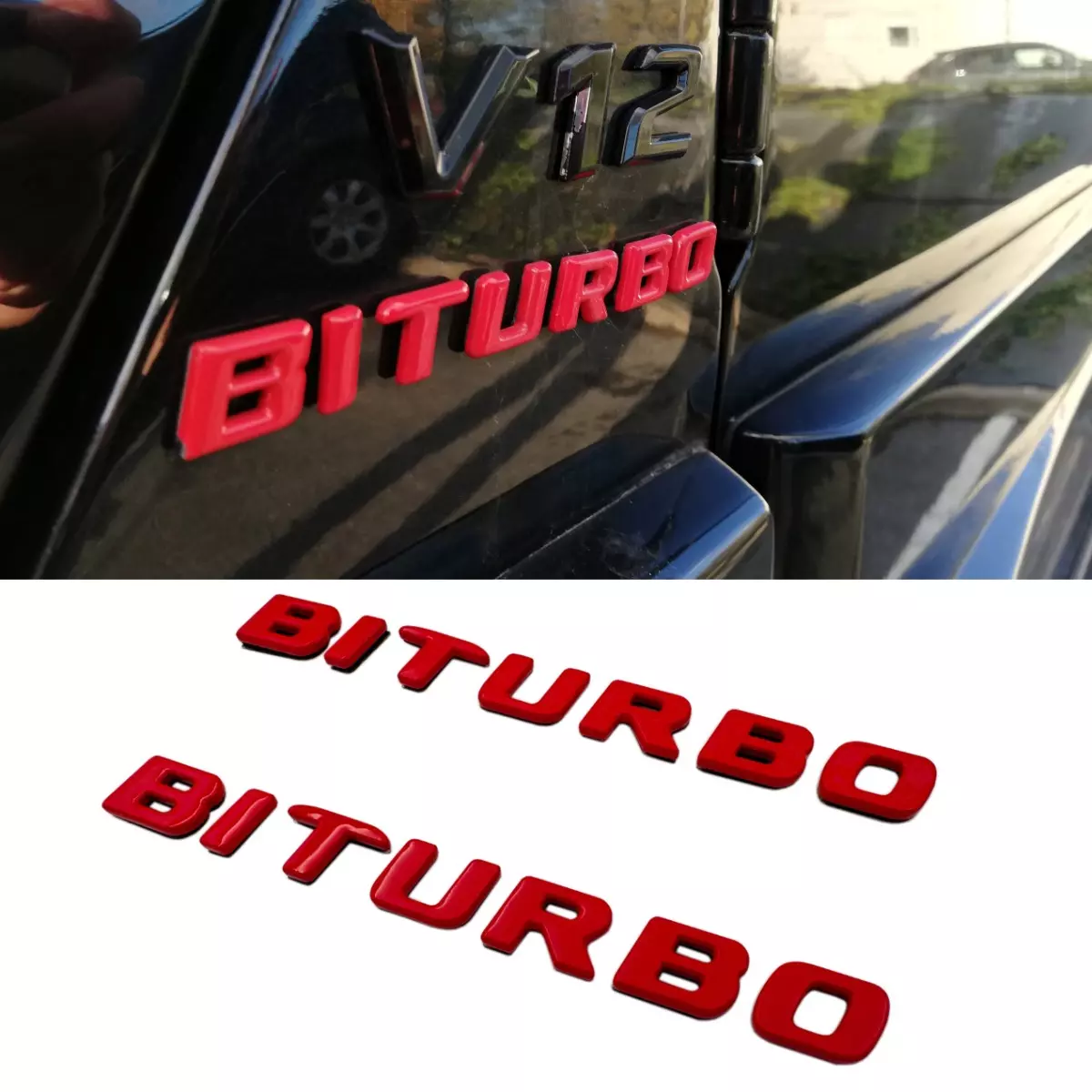 Biturbo Fender Emblems Red Badges Set for Mercedes S E C G GT Brabus