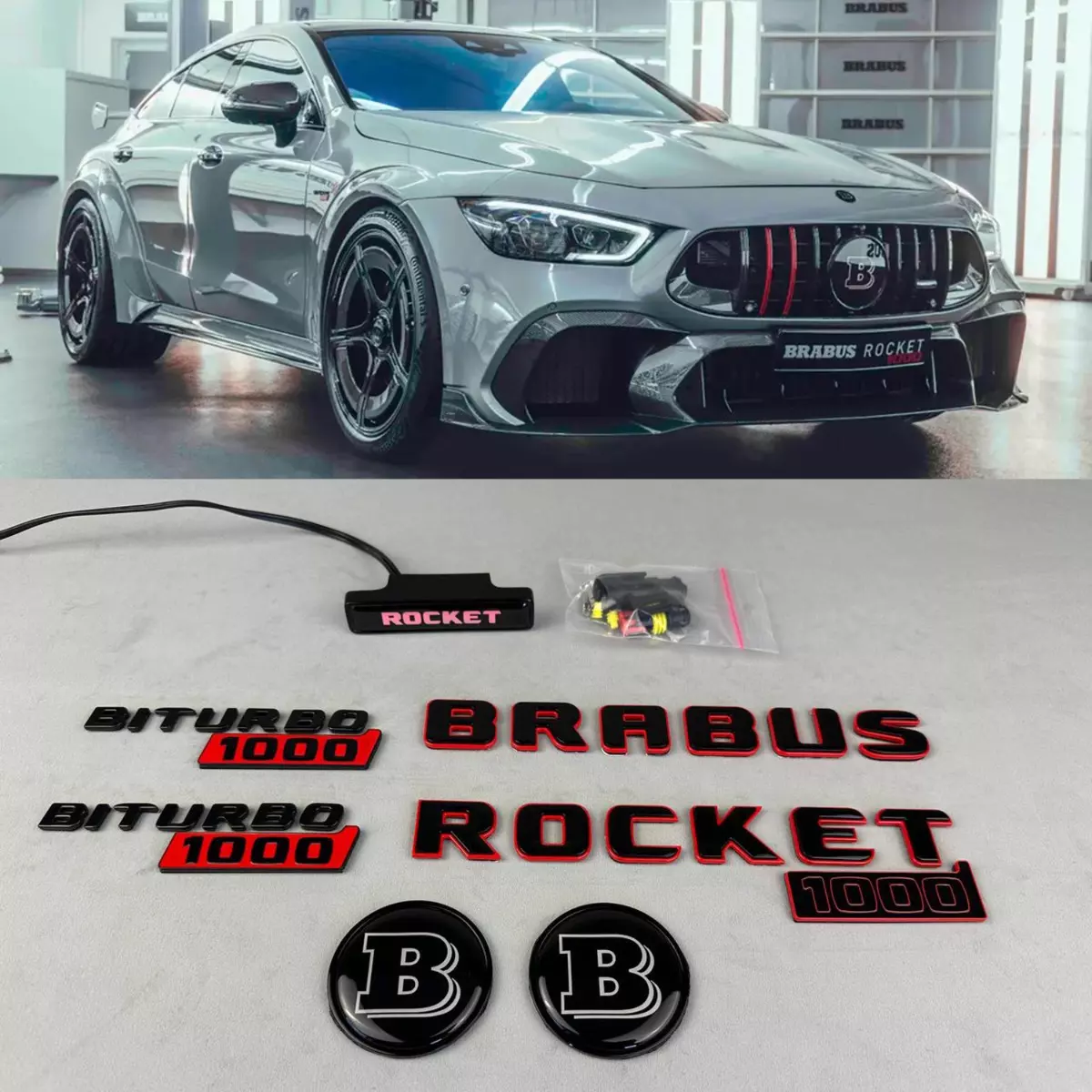 Brabus Rocket 1000 “1 of 25” Biturbo 1000 Emblems Set Red and Black for Mercedes-Benz GT 2024