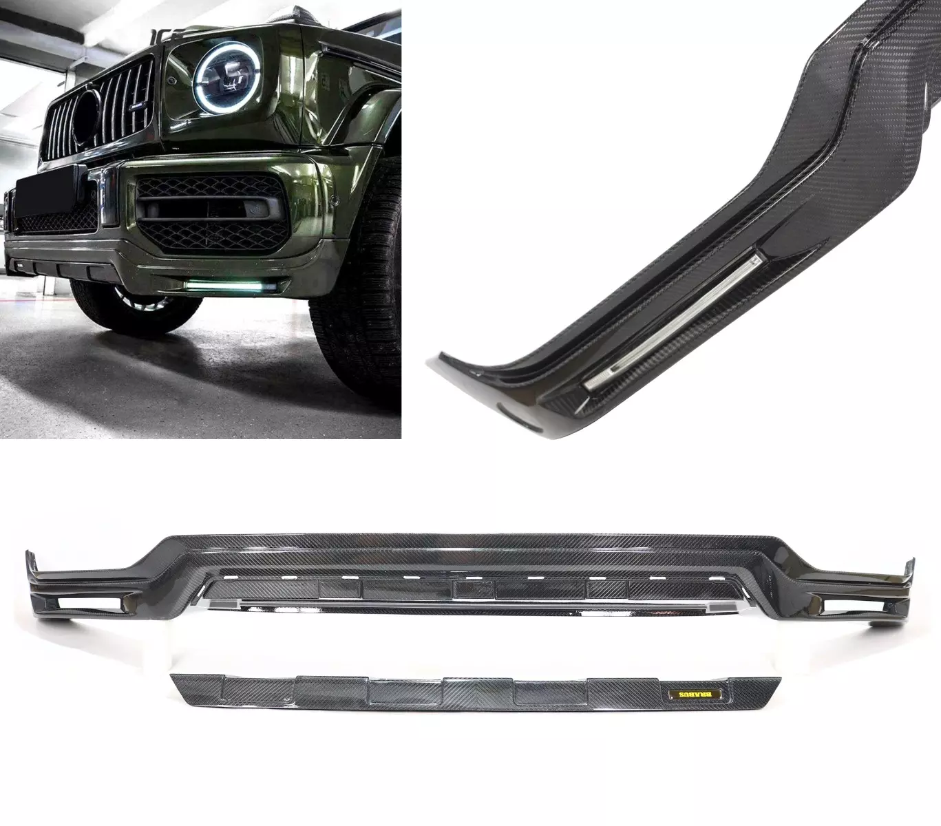 Carbon Fiber Brabus Front Lip Spoiler with LED for G63 W463A G-Class Mercedes-Benz