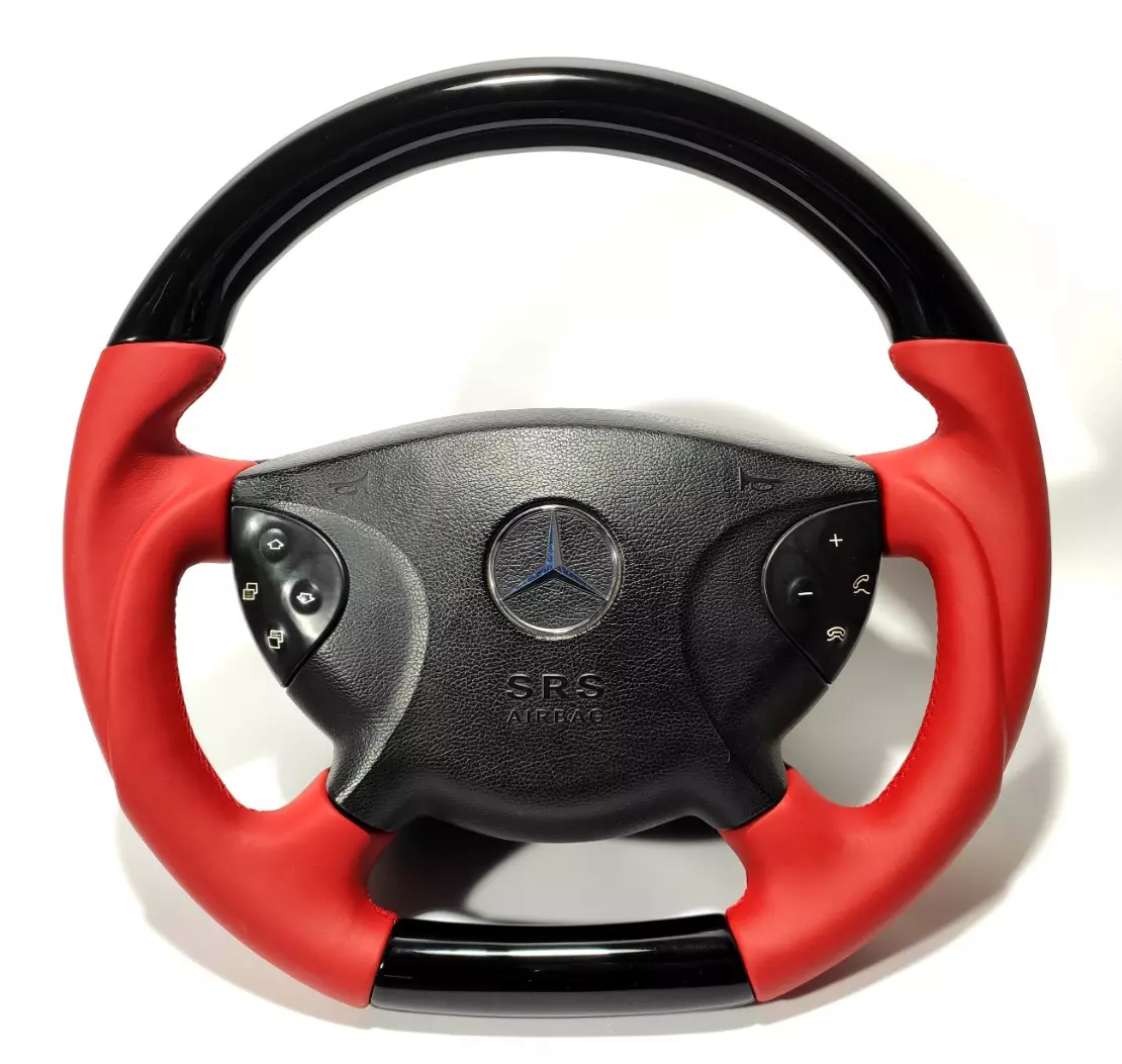 Mercedes-Benz G CLK E CLS SL Class W209 W211 W219 W463 Steering Wheel Red Leather Piano Black