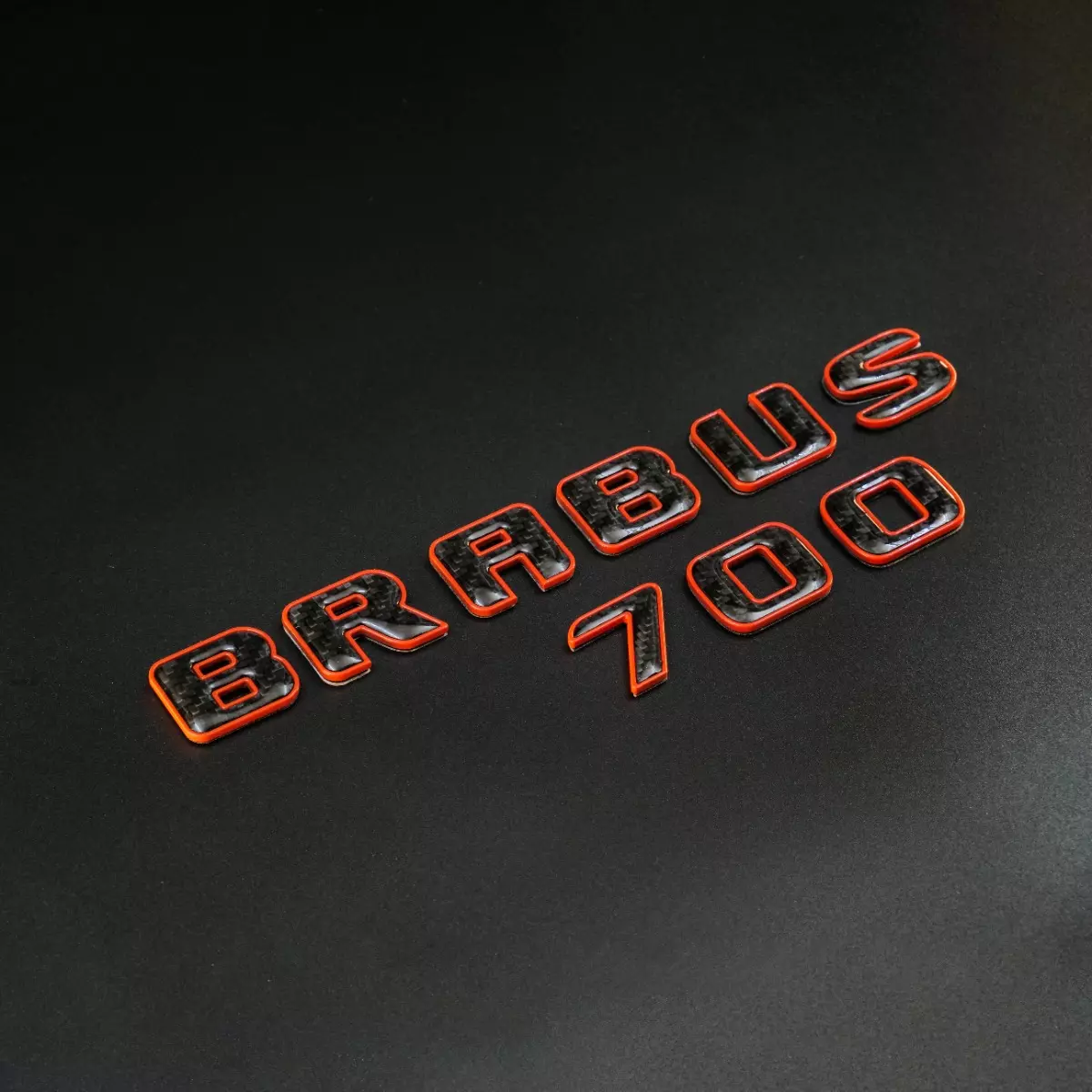 Orange Metal with Carbon Brabus 700 Badges Emblems Set for Mercedes-Benz Vehicles