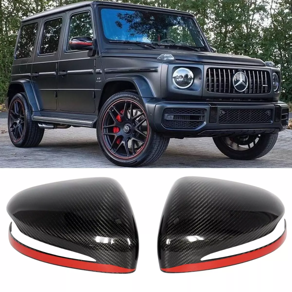 Carbon Fiber Mirror Covers Red Stripe for Mercedes-Benz G-Class W463A