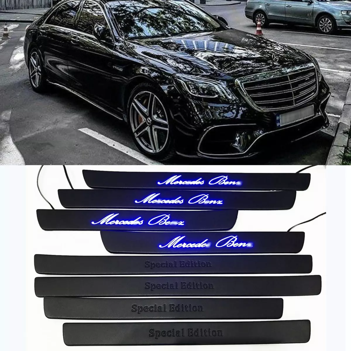 W222 Scuff Plates Mercedes-Benz Style LED Door Sills for S-Class Matte Black
