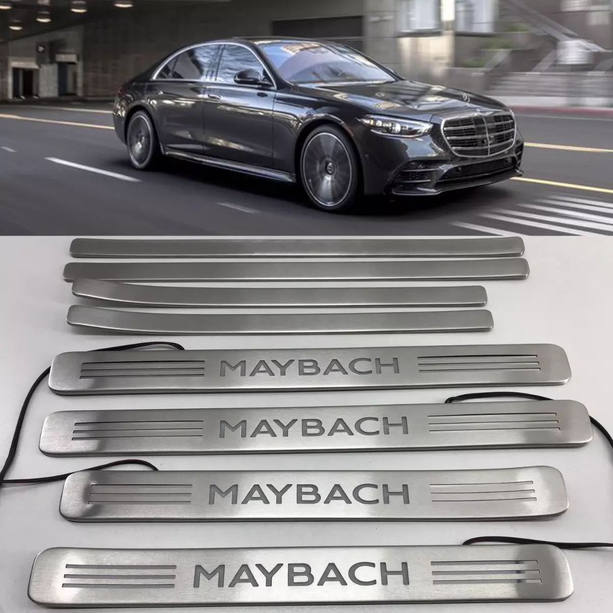 W223 Scuff Plates Maybach Style LED Door Sills Set of 8 pcs for S-Class