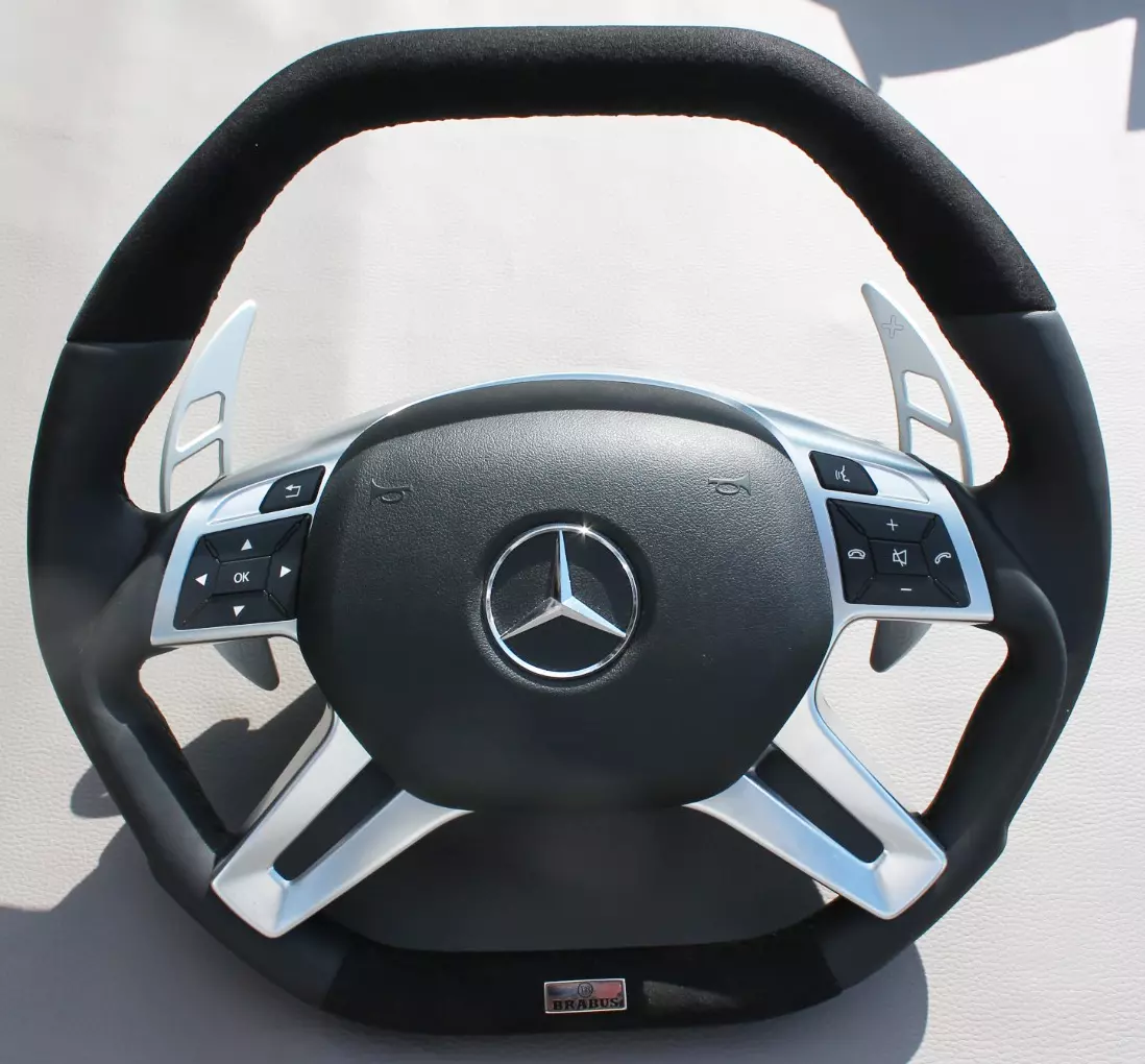 Mercedes-Benz E G GL ML-Class W166 X166 W463 Steering Wheel Leather Alcantara Brabus Logo